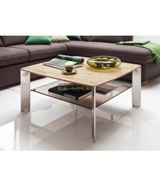 Table Basse Carrée en Bois Verre et Acier