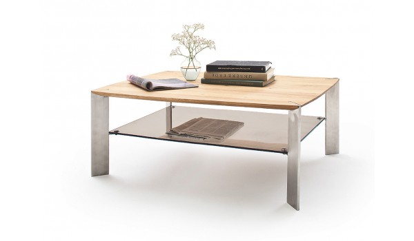 Table Basse Rectangulaire en Bois Verre et Acier