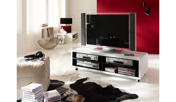 Meuble TV Roulettes Blanc et Noir