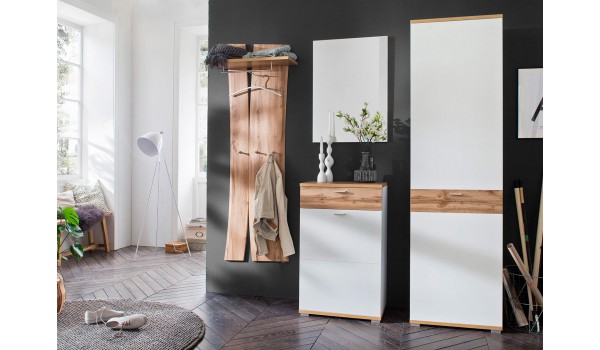Meuble D'entrée Vestiaire Design Blanc & Bois