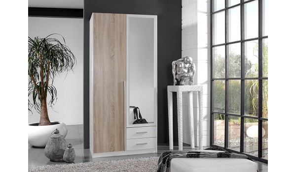 Armoire Miroir Chêne & Blanche pas Cher