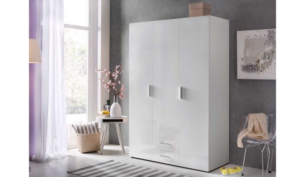 Armoire Dressing Blanche - 3 Portes / 2 Tiroirs
