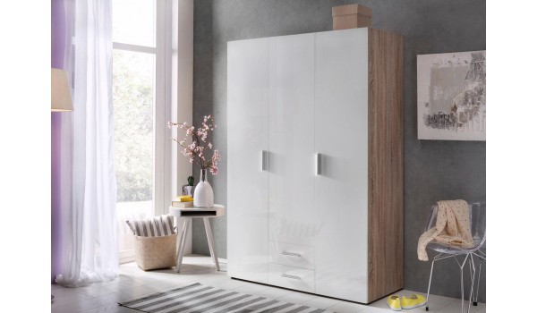 Dressing & Rangement Blanc - Chêne - 3 Portes / 2 Tiroirs