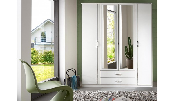 Armoire Blanche - 4 Portes / 2 Tiroirs