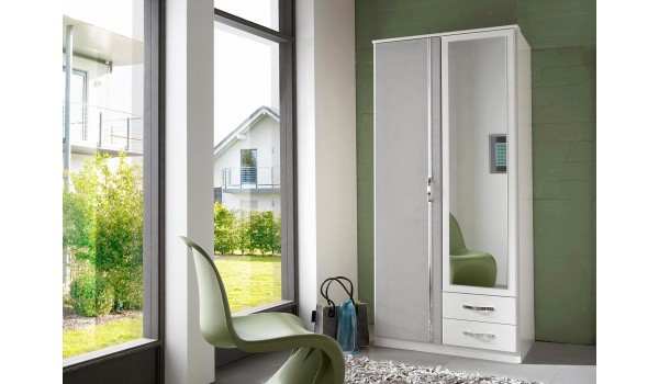 Armoire Blanche & Grise - 2 Portes / 2 Tiroirs