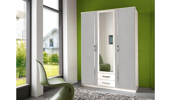Armoire Blanche & Grise - 3 Portes / 2 Tiroirs