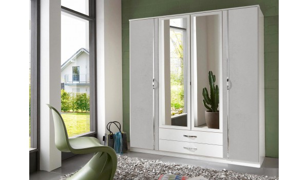 Armoire Blanche & Grise - 4 Portes / 2 Tiroirs