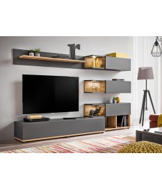 Meuble TV Design Led Gris & Bois