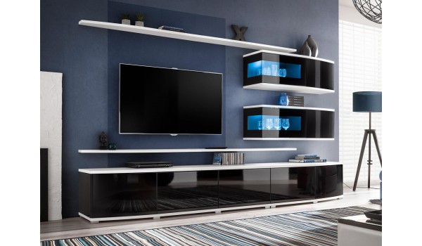 Meuble TV Design Led Noir et Blanc