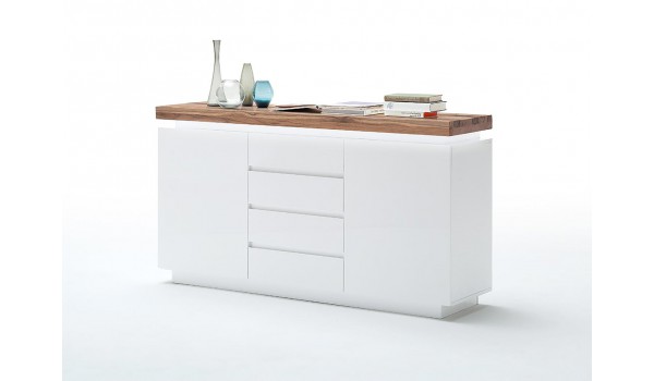 Meuble Buffet Blanc et Bois Massif à Led