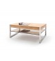 Table basse rectangulaire pas cher - Bois massif - Verre et acier