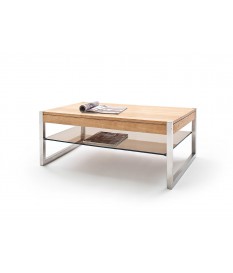 Table basse rectangulaire pas cher - Bois massif - Verre et acier