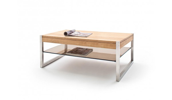 Table basse rectangulaire pas cher - Bois massif - Verre et acier