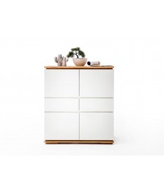 Buffet design haut blanc laqué et bois massif