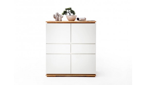 Buffet design haut blanc laqué et bois massif