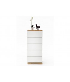 Commode haute à tiroirs blanche laqué et bois massif