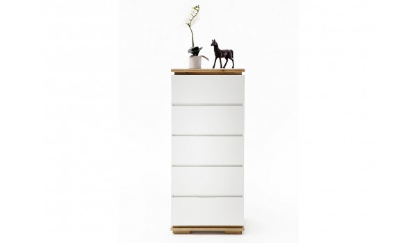 Commode haute à tiroirs blanche laqué et bois massif