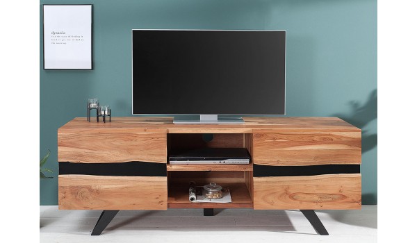 Meuble TV design bois massif et métal 160 cm / Acacia
