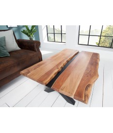 Table basse bois massif et métal noir / Rectangulaire