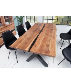 Table à manger bois massif et métal noir / Rectangulaire