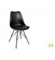 Chaise noir matelassée simili cuir noir / Pieds métal