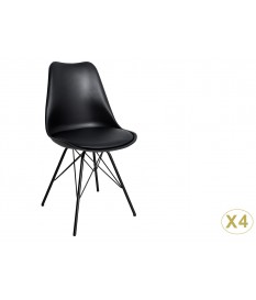 Chaise noir matelassée simili cuir noir / Pieds métal