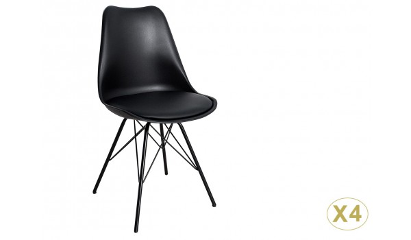 Chaise noir matelassée simili cuir noir / Pieds métal
