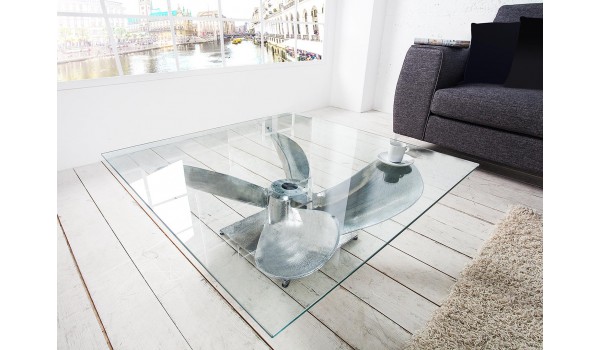 Table basse original - Verre et métal