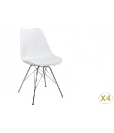 Chaise coque blanche pas cher: Pieds chromé (Lot de 4)