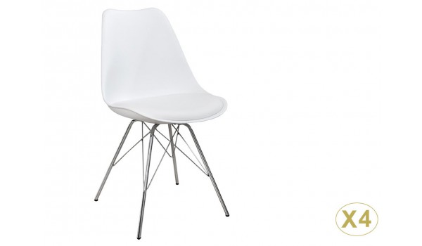 Chaise coque blanche pas cher: Pieds chromé (Lot de 4)