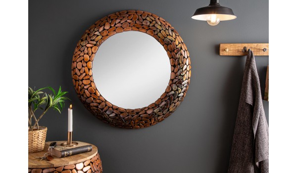 Miroir mural rond : Cadre métal et aluminium cuivré