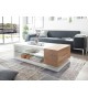 Table basse design blanc laqué et bois