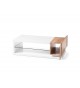 Table basse design blanc laqué et bois