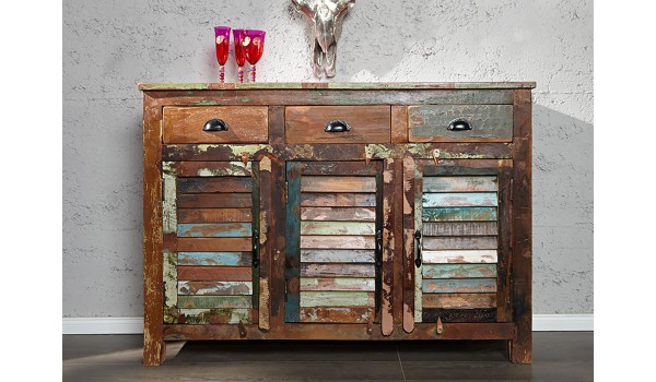 Buffet industriel 3 Portes, 3 tiroirs en bois recyclé