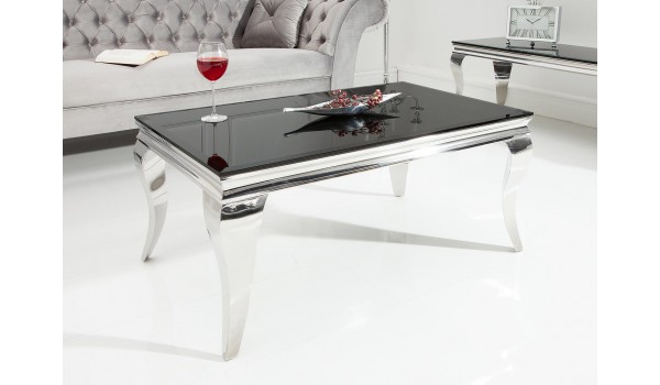 Table basse baroque verre et métal chromé rectangulaire