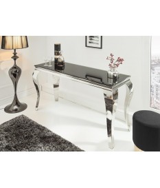 Table console baroque verre et métal chromé