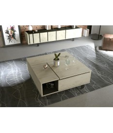 Table basse contemporaine relevable décor chêne et noir ardoise