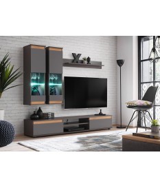 Meuble TV et vitrine mural - Gris/Bois