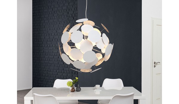Luminaire design blanc et argent Ø 70 cm