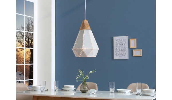 Lustre design blanc et bois