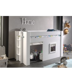 Lit mi-hauteur blanc laqué avec cabane