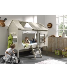 Lit mi-hauteur gris-beige - Thème "Cabane"