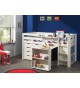 Lit mi-hauteur blanc - Bureau étirable et rangement