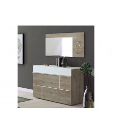 Commode de rangement 3 tiroirs blanche et bois