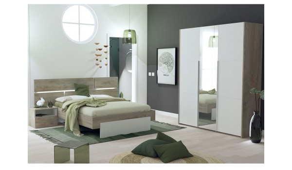 Lit + chevet + armoire 3 portes