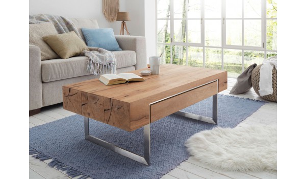 Table basse rectangulaire en bois plaqué chêne huilé