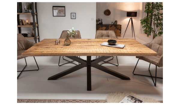 Table 200 cm en bois massif et pied métal noir design