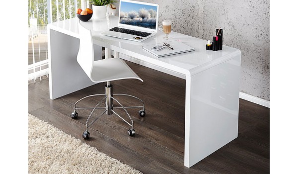 Bureau simple blanc laqué brillant pas cher