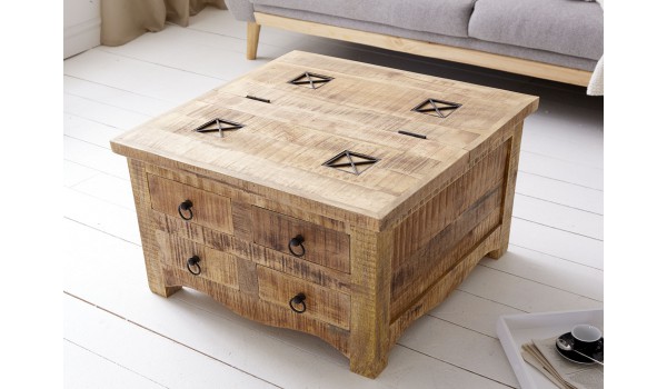 Table carrée en bois de manguier original