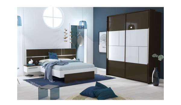 Lit 140/160/180 + chevet suspendu et armoire coulissantes
